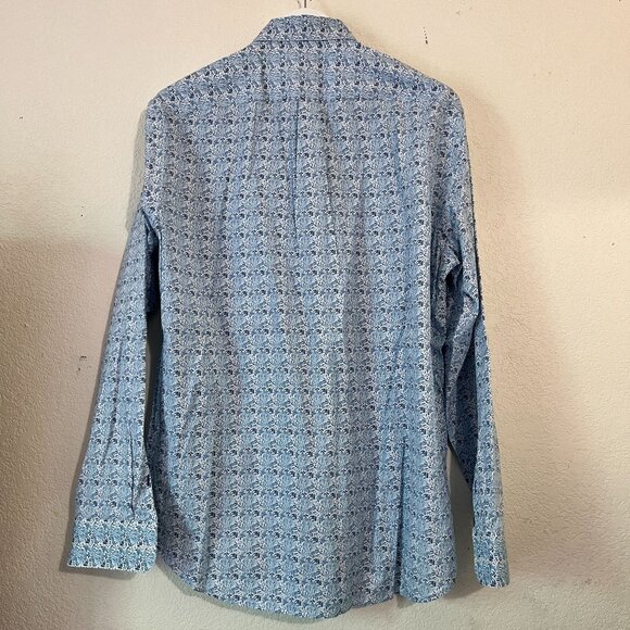 J. McLaughlin Mens Blue Leaf Print Long Sleeve Button-Up Shirt Large Stretch - Picture 4 of 9